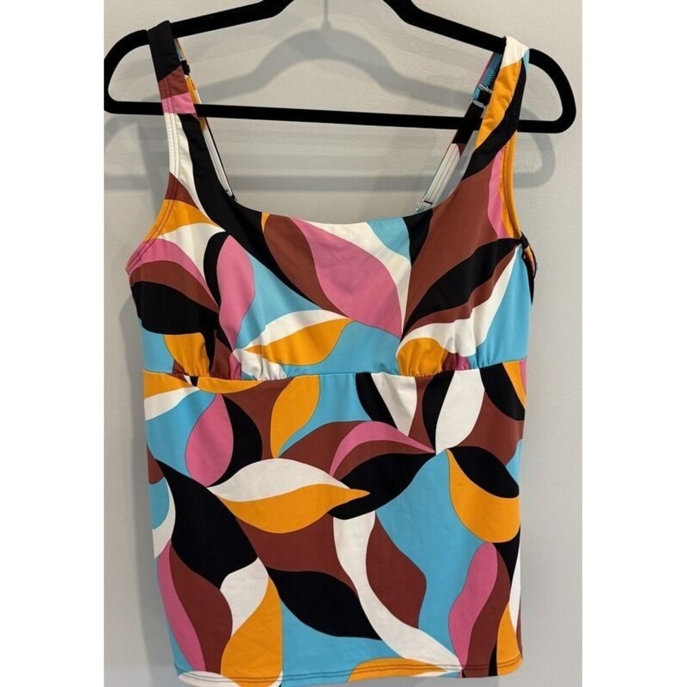 Lands End Womens Tankini Swimsuit Top Geo Print Underwire Adjustable Size 16